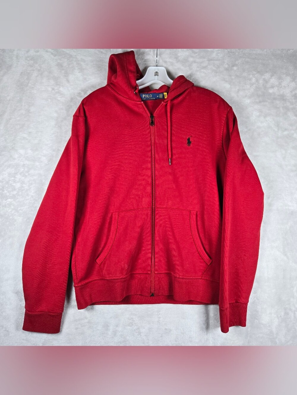 Polo Ralph Lauren Red Mens Double Knit Size Medium M Full Zip Hoodie Sweater